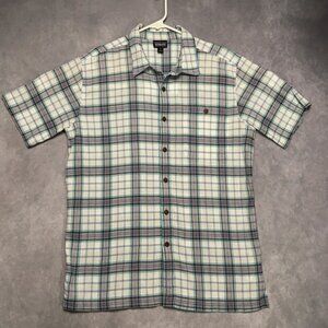 Patagonia Mens Button Up Shirt size Medium Short Sleeve Textured‎ Organic Cotton